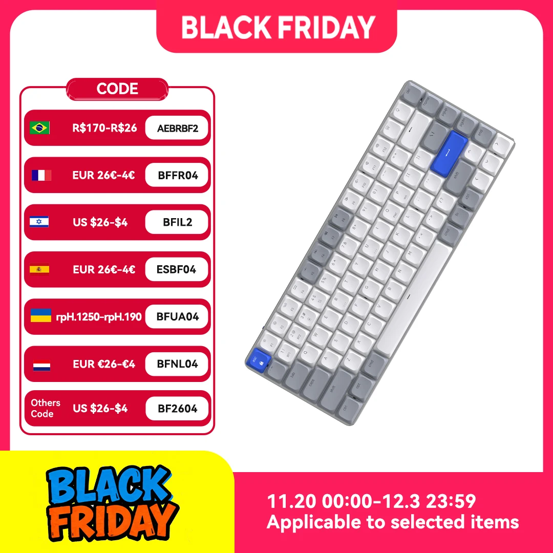 AUSDOM Airkey84 Wireless Bluetooth Mechanical Keyboard 75% Low Profile Layout Backlit 3 Modes Connect USB-C For Windows And Mac
AUSDOM Airkey84 Wireless Bluetooth Mechanical Keyboard 75% Low Profile Layout Backlit 3 Modes Connect USB-C For Windows And Mac