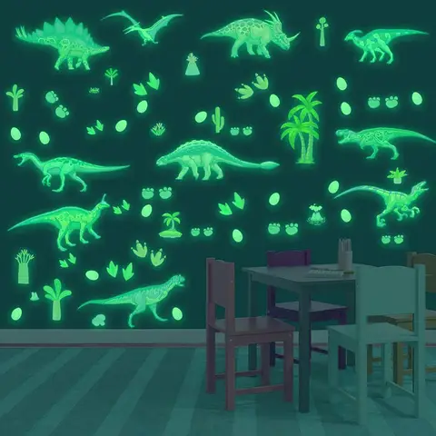 Glow in the Dark Cartoon Dinosaur Wall Stickers Luminous Dinosaur Claw Decals For Children's Room Self-Adhesive Home Decor