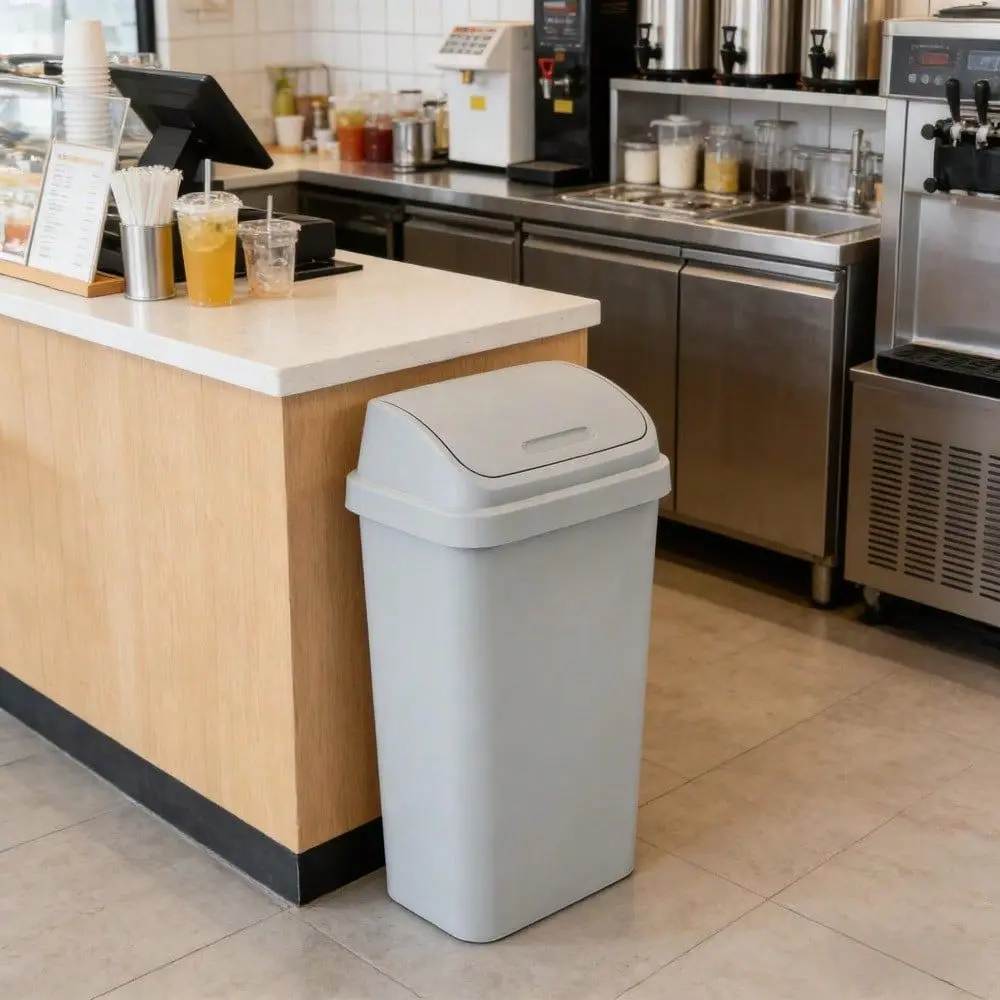 13 Gallon Trash Can With Swing Top Lid, Heavy-Duty Garbage Bin Light Gray, Household Essential Space-Saving Easy
13 Gallon Trash Can With Swing Top Lid, Heavy-Duty Garbage Bin Light Gray, Household Essential Space-Saving Easy