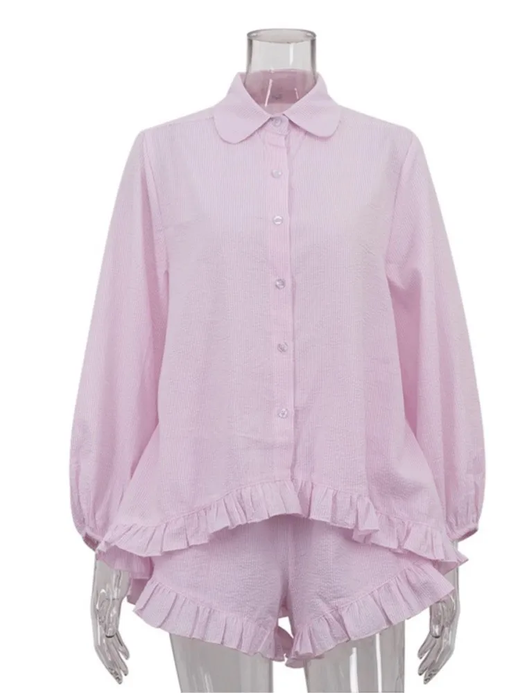 Woman 2 Piece Set Outfit Striped Suit Lapel Solid Color Loose Long Sleeves Shirts Short Pants Casual Fashion Two Piece Outfits
Woman 2 Piece Set Outfit Striped Suit Lapel Solid Color Loose Long Sleeves Shirts Short Pants Casual Fashion Two Piece Outfits