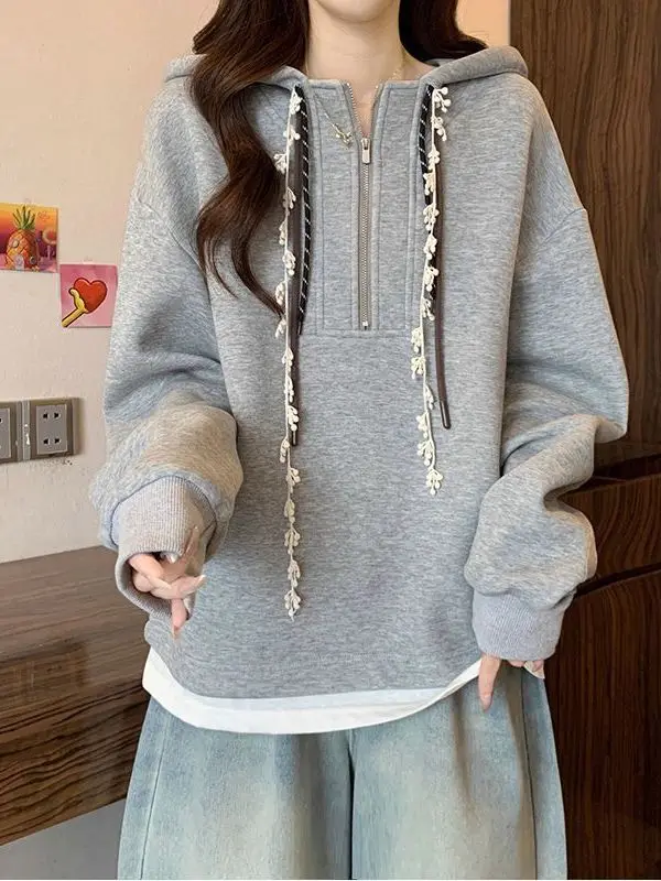 Large Size Zipper Hoodie Girl Spring Autumn Loose Design Sense Drawstring Long Sleeve Casual Top Warm Cotton Polyester Blend
Large Size Zipper Hoodie Girl Spring Autumn Loose Design Sense Drawstring Long Sleeve Casual Top Warm Cotton Polyester Blend
