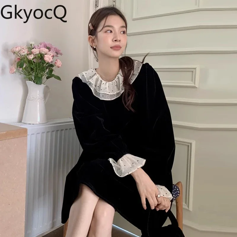 GkyocQ Korea Chic Autumn New Temperament Double Lace Collar Collision Color Polka Dot High Waist Slim Long Sleeve Velvet Dress
GkyocQ Korea Chic Autumn New Temperament Double Lace Collar Collision Color Polka Dot High Waist Slim Long Sleeve Velvet Dress