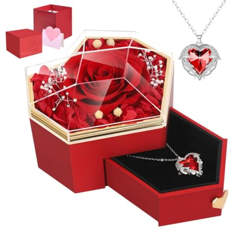 Preserved Real Rose with Necklace Forever Flowers Diamond Shaped Box for Mom Wife Girlfriend Grandma on Mothers Day Birthday Va
Preserved Real Rose with Necklace Forever Flowers Diamond Shaped Box for Mom Wife Girlfriend Grandma on Mothers Day Birthday Va
