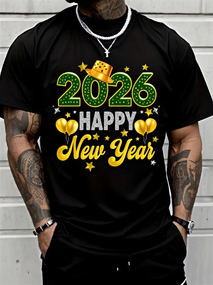 2026 Happy New Year-with Golden&Green Number,Confetti& Balloons Design-cotton O-neck short sleeve printed men's T-shirt.
2026 Happy New Year-with Golden&Green Number,Confetti& Balloons Design-cotton O-neck short sleeve printed men's T-shirt.