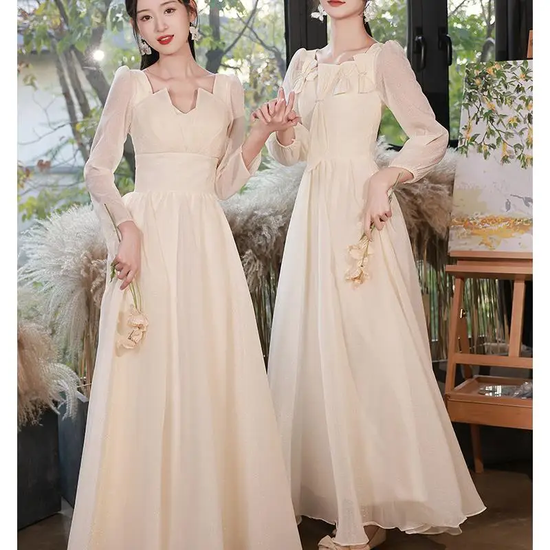 Champagne Color Maids Dress Long Sleeve Wedding Guest Dress Elegant High Waist A-Line Skirt Midi Dress for Best Friends
Champagne Color Maids Dress Long Sleeve Wedding Guest Dress Elegant High Waist A-Line Skirt Midi Dress for Best Friends
