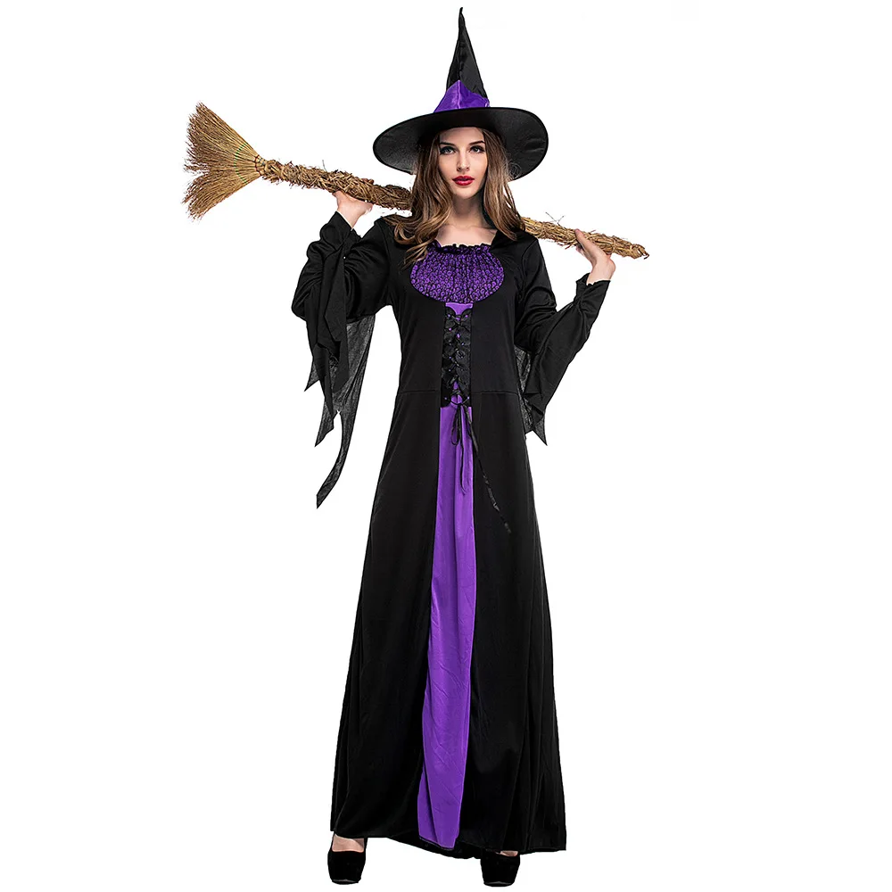 Purple Bat Sleeve Robe Witch Cosplay Dress for Women Skull Wizard Uniform and Hat Adult Halloween Costume Stage Show Outfit
Purple Bat Sleeve Robe Witch Cosplay Dress for Women Skull Wizard Uniform and Hat Adult Halloween Costume Stage Show Outfit