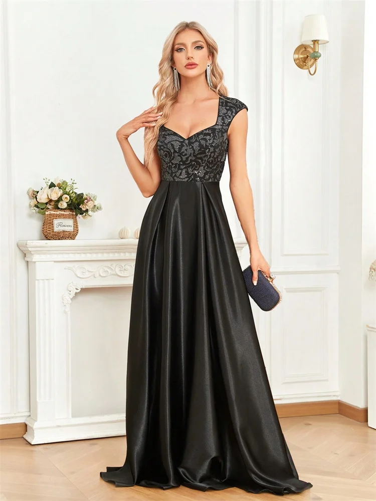 Elegant Sequins Black Formal Evening Dresses For Women Luxury U-neck Satin Prom Floor Length Cocktail Party Dress
Elegant Sequins Black Formal Evening Dresses For Women Luxury U-neck Satin Prom Floor Length Cocktail Party Dress