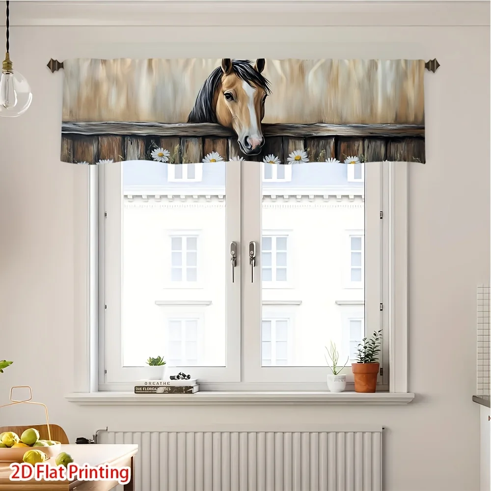 1 Panel Horse & Farmhouse Window Valance Curtain - Design with Horses, Daisies & Palm Trees, Semi-Sheer Fabric, Rod Pocket
1 Panel Horse & Farmhouse Window Valance Curtain - Design with Horses, Daisies & Palm Trees, Semi-Sheer Fabric, Rod Pocket
