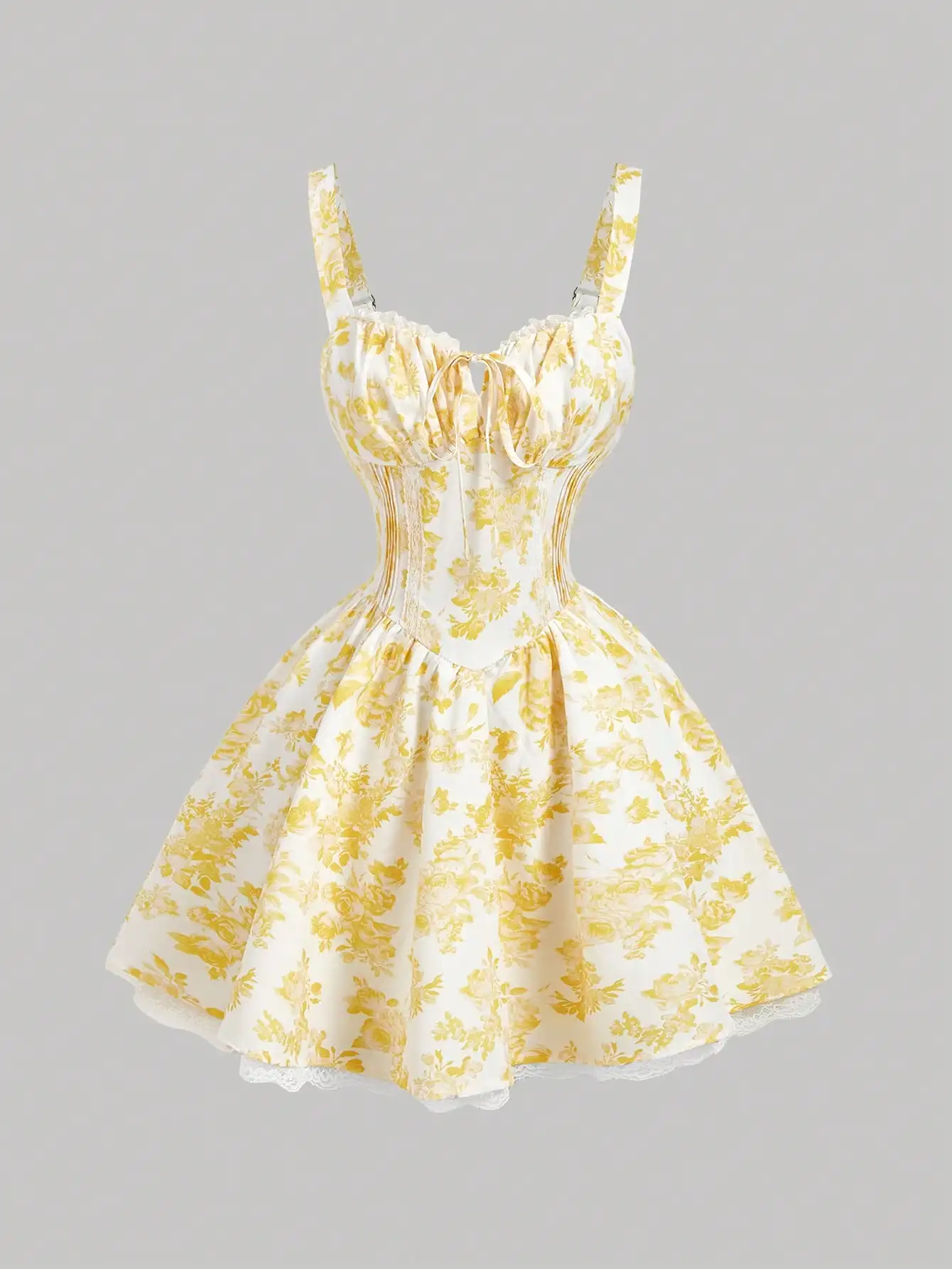 Yellow White Floral Print Lace Trim Cami Strap Mini Dress With Criss-Cross Back Summer Women Dress
Yellow White Floral Print Lace Trim Cami Strap Mini Dress With Criss-Cross Back Summer Women Dress