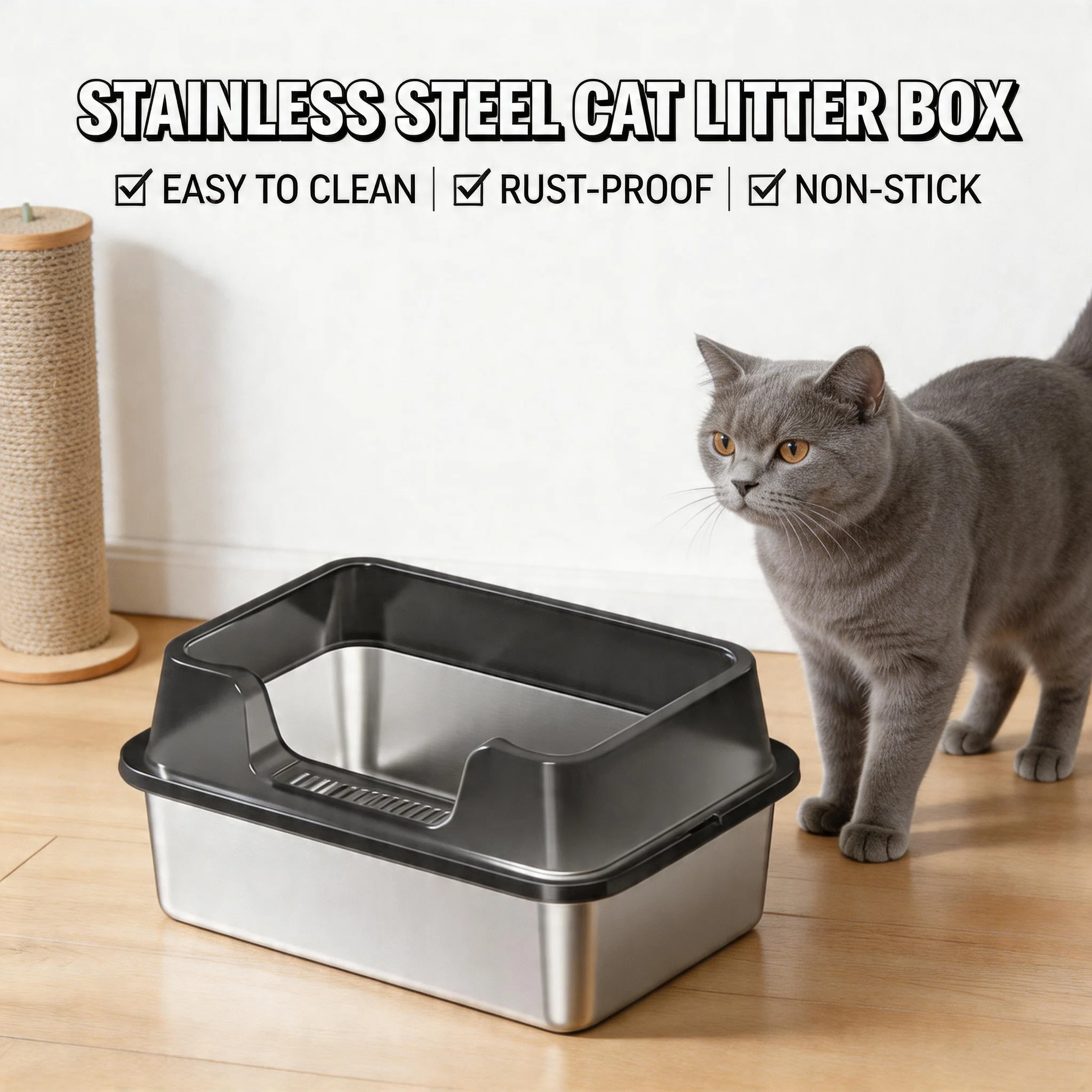 Odor Control Stainless Steel Cat Litter Box with Lid & Scoop for Big Cat XL Metal Litter Pan High Wall Sides Non-Sticky Enclosed
Odor Control Stainless Steel Cat Litter Box with Lid & Scoop for Big Cat XL Metal Litter Pan High Wall Sides Non-Sticky Enclosed