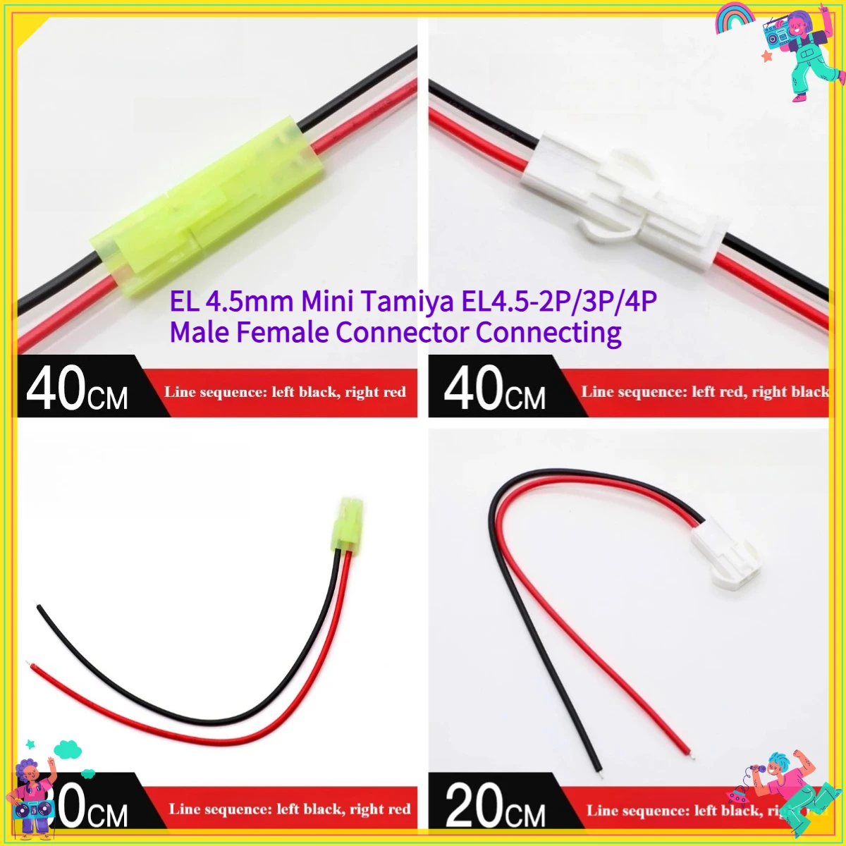 EL 4.5mm Mini Tamiya EL4.5-2P/3P/4P Male Female Connector Connecting with Electric Wire Cable 20/30/40/60cm 22AWG Wire Connector
EL 4.5mm Mini Tamiya EL4.5-2P/3P/4P Male Female Connector Connecting with Electric Wire Cable 20/30/40/60cm 22AWG Wire Connector