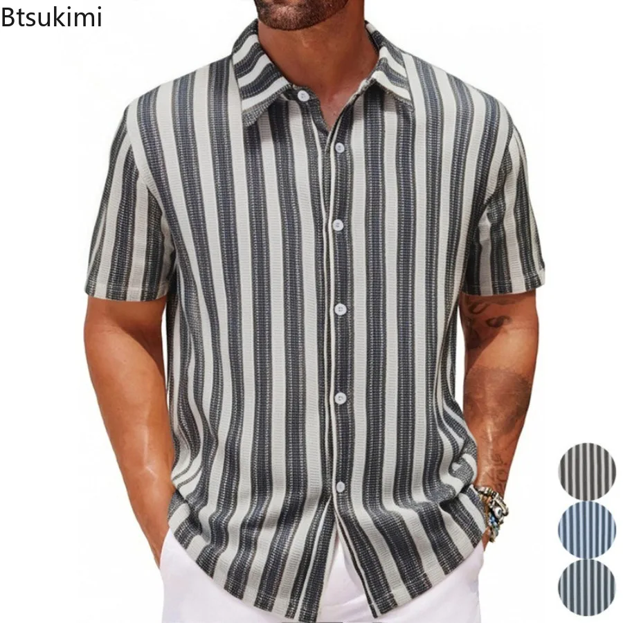 Men's Summer Woven Striped Shirts Casual Button-down Short Sleeve Cardigan Tops for Men Summer Fashion Beach Casual Shirt Male
Men's Summer Woven Striped Shirts Casual Button-down Short Sleeve Cardigan Tops for Men Summer Fashion Beach Casual Shirt Male