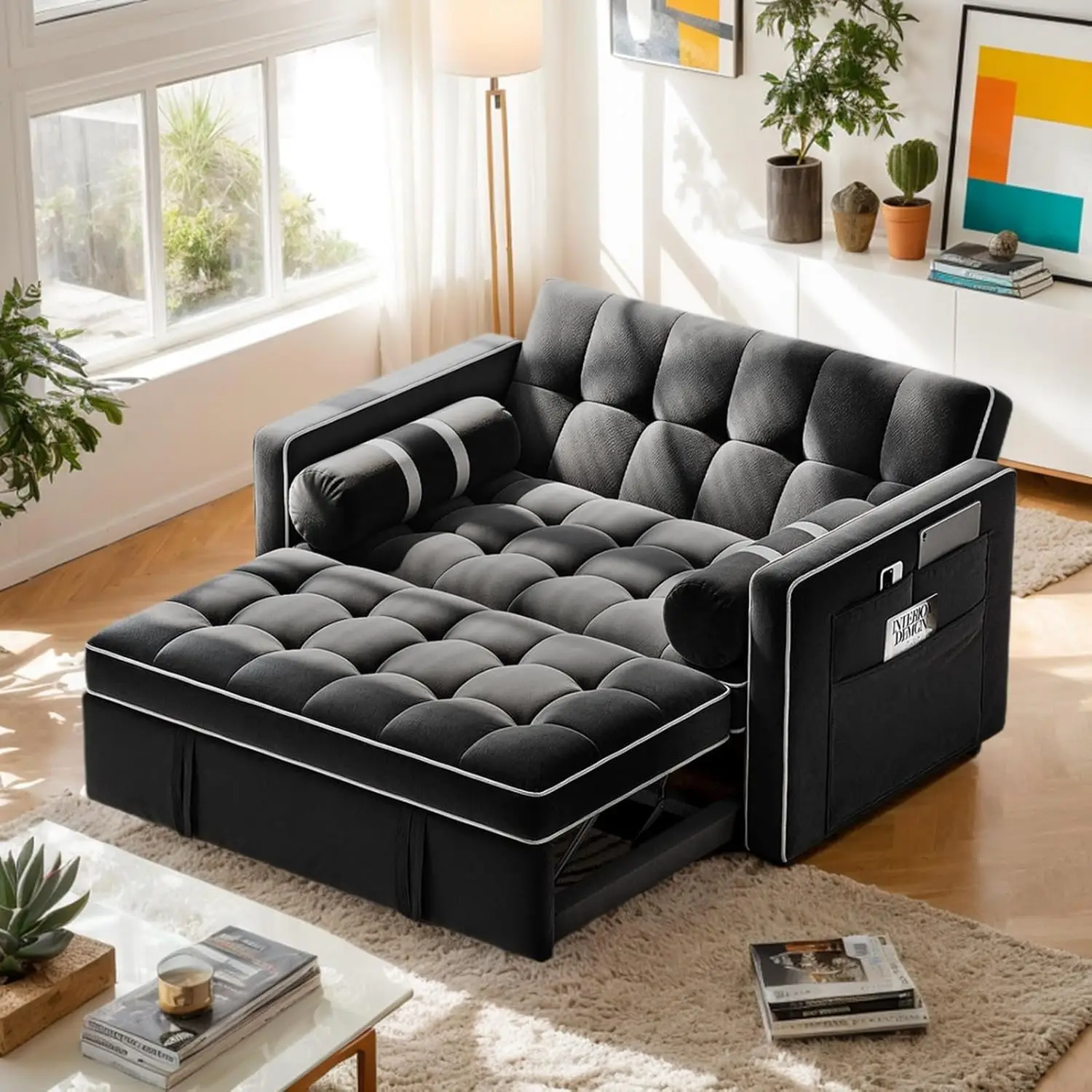 Convertible 3-in-1 Sleeper Sofa Bed with USB, Side Pockets, Adjustable Backrest, Velvet, Black Loveseat
Convertible 3-in-1 Sleeper Sofa Bed with USB, Side Pockets, Adjustable Backrest, Velvet, Black Loveseat