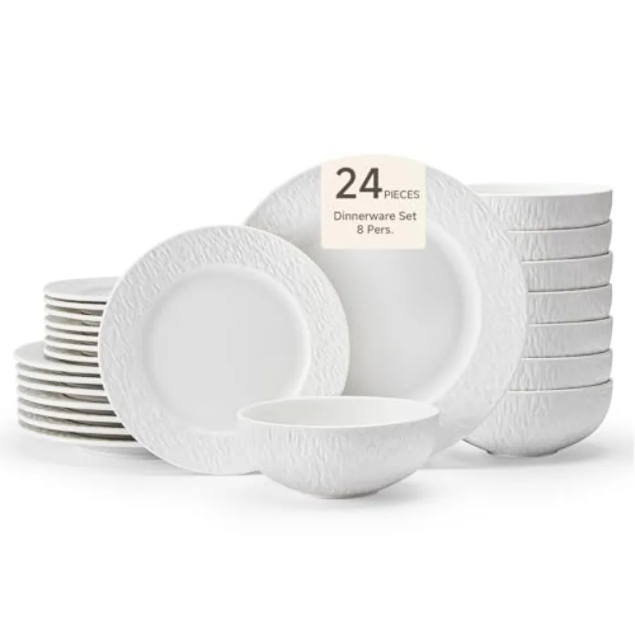 Dinnerware Sets, 24-Piece Matte Marble Pattern Premium Porcelain dishes set, Plates and Bowls Sets for 8, Place Setting with Di
Dinnerware Sets, 24-Piece Matte Marble Pattern Premium Porcelain dishes set, Plates and Bowls Sets for 8, Place Setting with Di