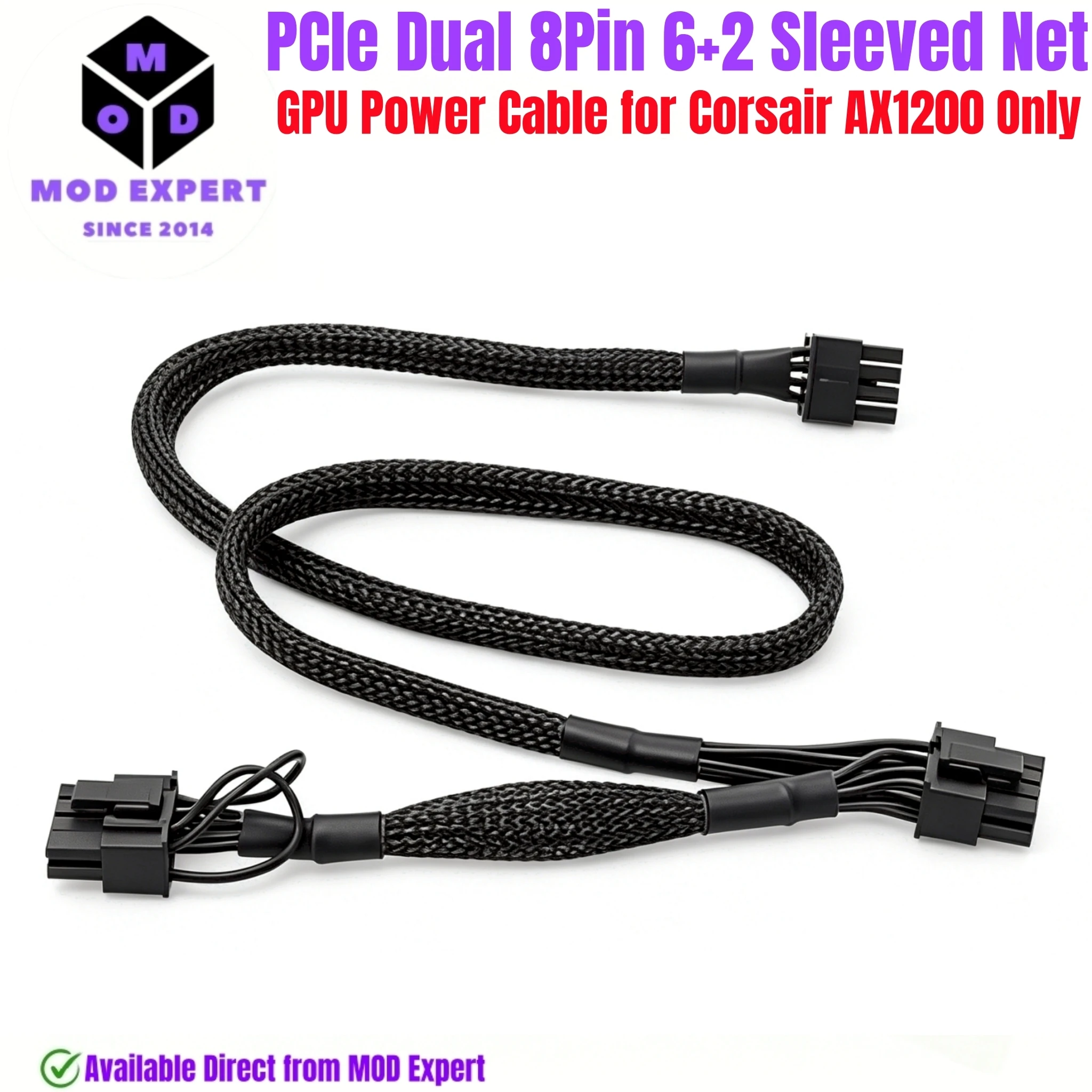 PCI-E GPU Power Cable for Corsair AX1200 1200W Gold Modular, PCI-e Dual 8Pin 6+2 Sleeved Net, 18AWG Tinned Copper Wire, 60+20 CM
PCI-E GPU Power Cable for Corsair AX1200 1200W Gold Modular, PCI-e Dual 8Pin 6+2 Sleeved Net, 18AWG Tinned Copper Wire, 60+20 CM