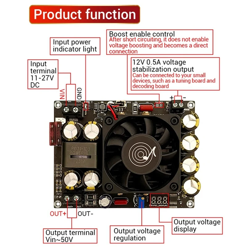 AB46-500W Adjustable Voltage Regulator Boost Converter Module DC 12V- 24V To DC 24V- 50V With Cooling Fan
AB46-500W Adjustable Voltage Regulator Boost Converter Module DC 12V- 24V To DC 24V- 50V With Cooling Fan