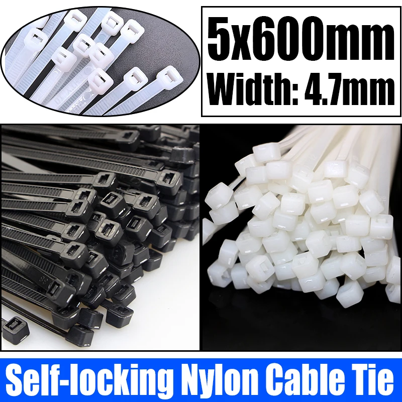250PCS White/Black Self-locking Plastic Nylon Cable Tie Zip Wrap Strap Nylon Cable Tie Cable/Wire Fastening Ring 5x600mm
250PCS White/Black Self-locking Plastic Nylon Cable Tie Zip Wrap Strap Nylon Cable Tie Cable/Wire Fastening Ring 5x600mm