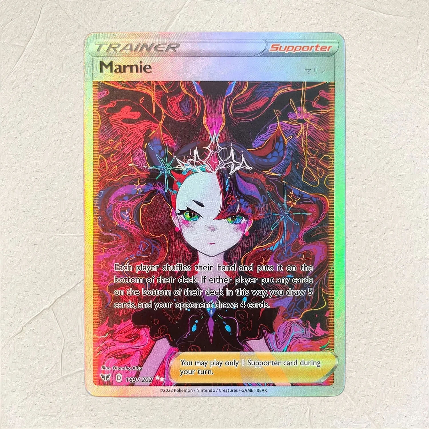 Pokemon English Marnie Trainer 169/202 DIY Holographic Foil Texture Card, Perfect Condition Premium Anime Collection Card
Pokemon English Marnie Trainer 169/202 DIY Holographic Foil Texture Card, Perfect Condition Premium Anime Collection Card