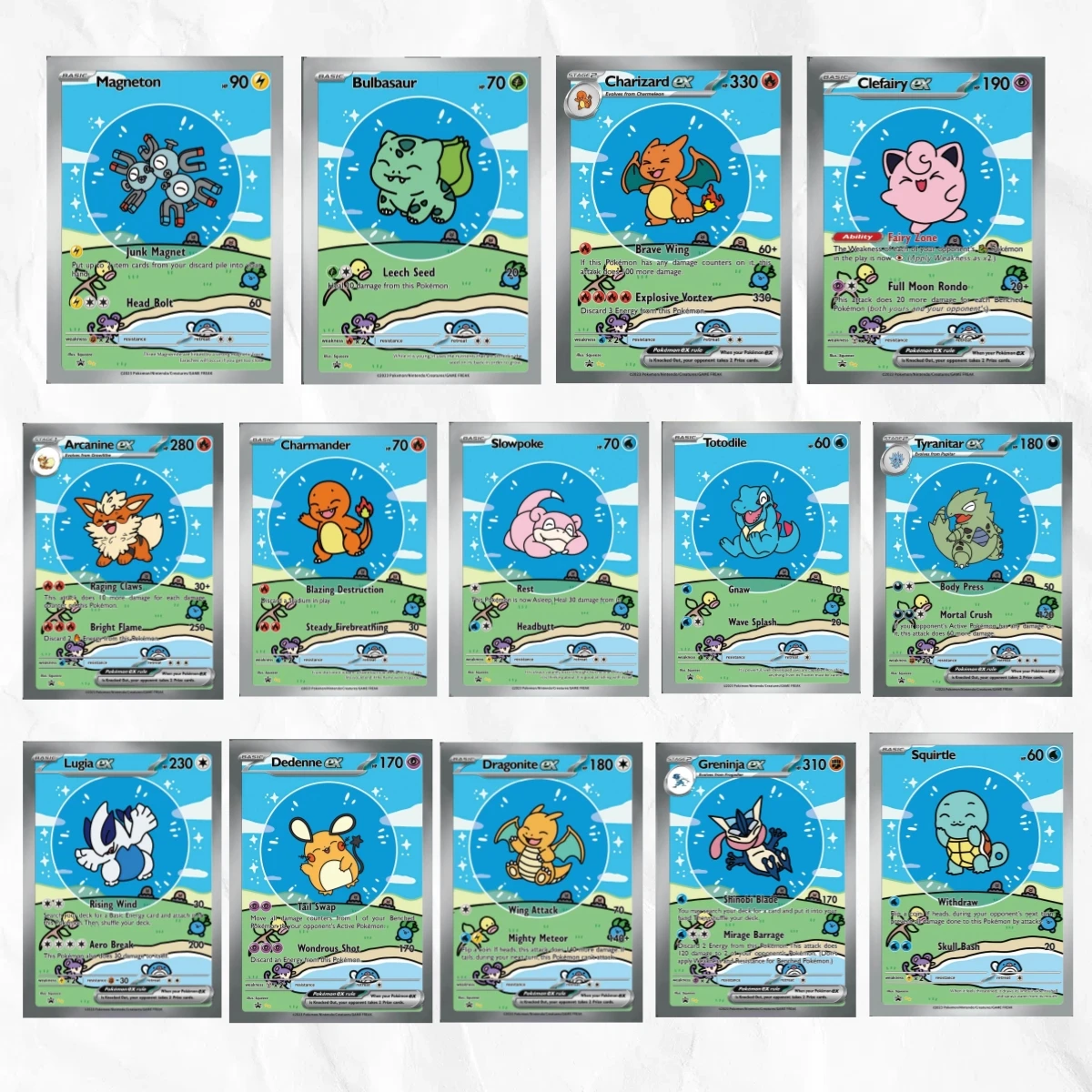 Pokemon 14pcs Bubble Series Set (Charizard, Bulbasaur,Squirtle,Arcanine) Holographic Foil DIY Premium Anime Collection Card
Pokemon 14pcs Bubble Series Set (Charizard, Bulbasaur,Squirtle,Arcanine) Holographic Foil DIY Premium Anime Collection Card