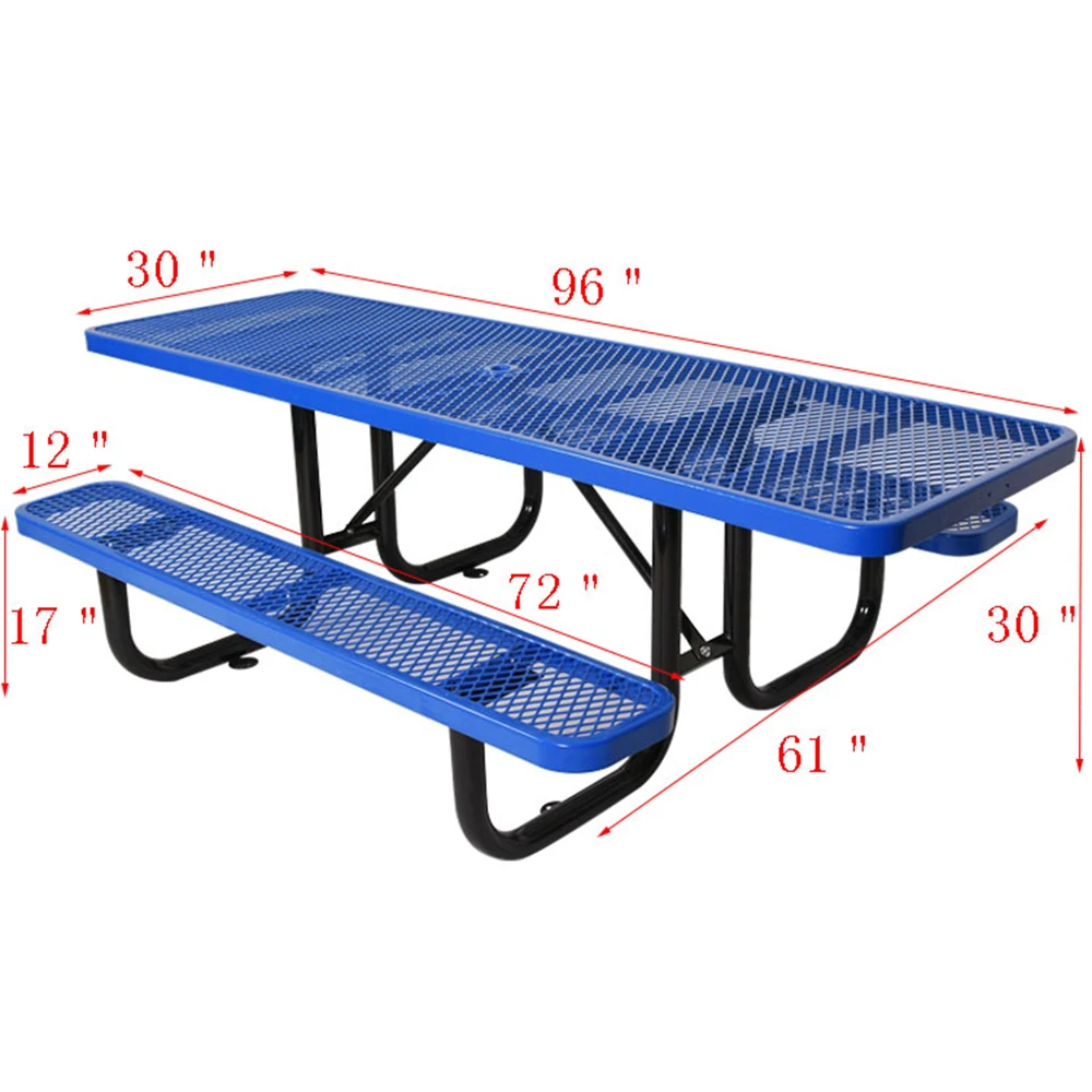 Outdoor Furniture Blue Commercial Steel Picnic Table with Bench Outside Restaurant Metal Dining Table Garden Patio Coffee Table
Outdoor Furniture Blue Commercial Steel Picnic Table with Bench Outside Restaurant Metal Dining Table Garden Patio Coffee Table