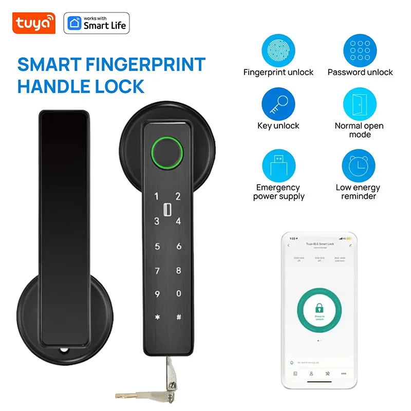 Tuya Bluetooth Fingerprint Door Lock Smart Digital Electronic Lock with Password/Key/IC Card/ Smartlife/ Tuya APP Unlock
Tuya Bluetooth Fingerprint Door Lock Smart Digital Electronic Lock with Password/Key/IC Card/ Smartlife/ Tuya APP Unlock