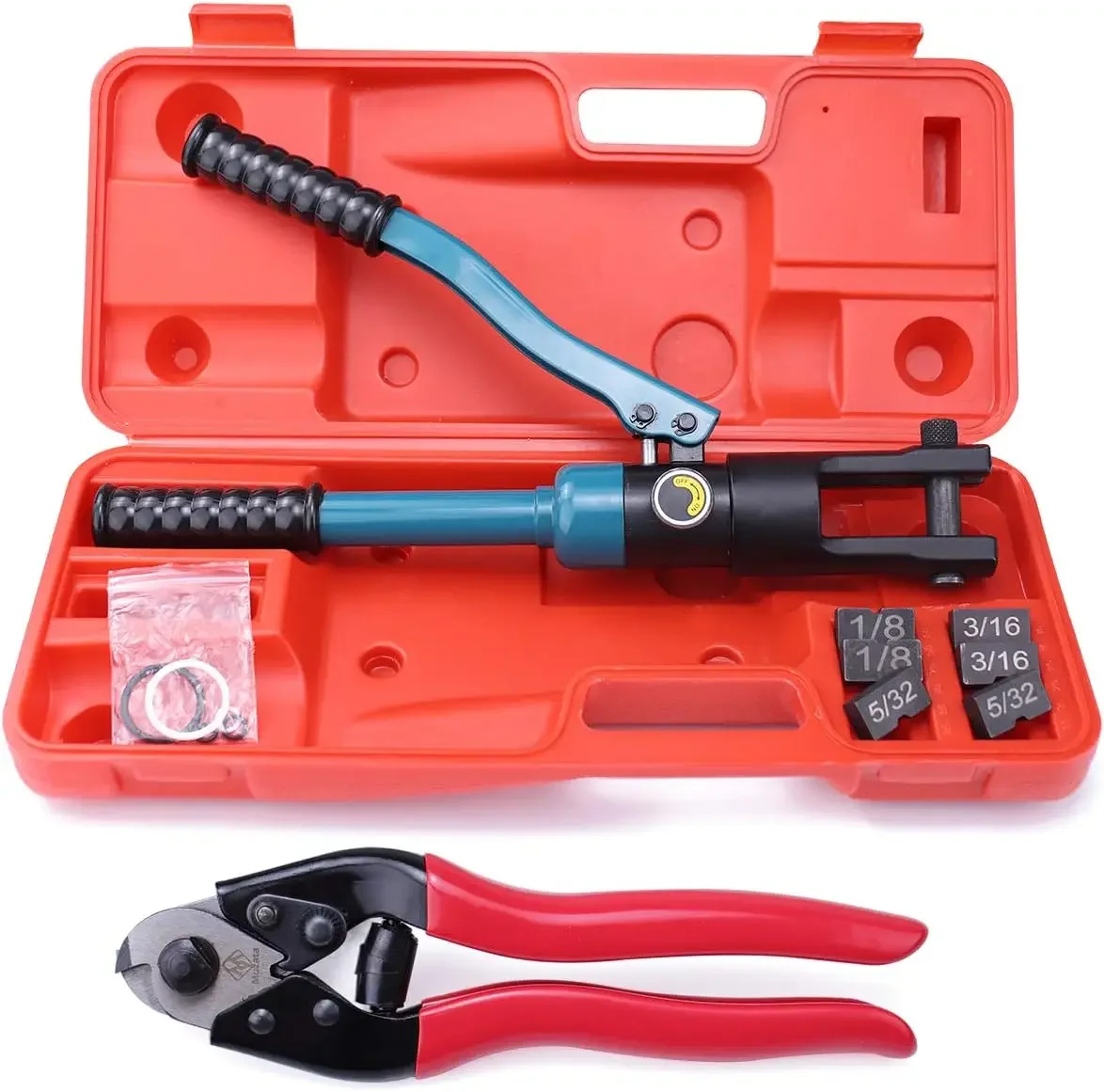 60KN Upgraded Custom Hydraulic Hand Crimper Tool for 1/8" 5/32" 3/16" Stainless Steel Cable Railing Kit Wire Rope Swaging
60KN Upgraded Custom Hydraulic Hand Crimper Tool for 1/8" 5/32" 3/16" Stainless Steel Cable Railing Kit Wire Rope Swaging