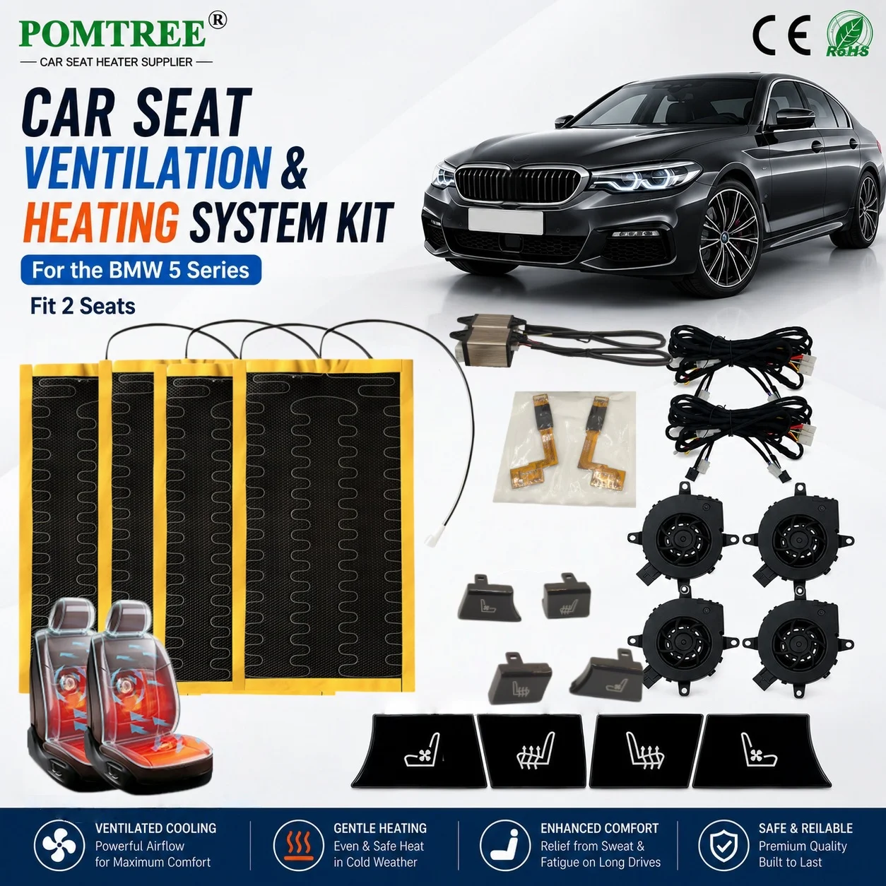 Built-in Car Seat Ventilation Cooling And Heating System Kit Fit 2 Seats,Compatible With The BMW 5 Series,In Summer & Winter
Built-in Car Seat Ventilation Cooling And Heating System Kit Fit 2 Seats,Compatible With The BMW 5 Series,In Summer & Winter