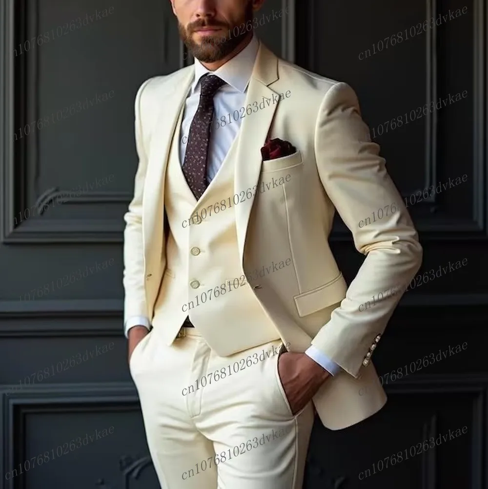 New Ivory Men Suit Wedding Party Formal Occasion Groom Groomsman Prom Business Male Tuxedos 3 Piece Set Jacket Vest Pants
New Ivory Men Suit Wedding Party Formal Occasion Groom Groomsman Prom Business Male Tuxedos 3 Piece Set Jacket Vest Pants