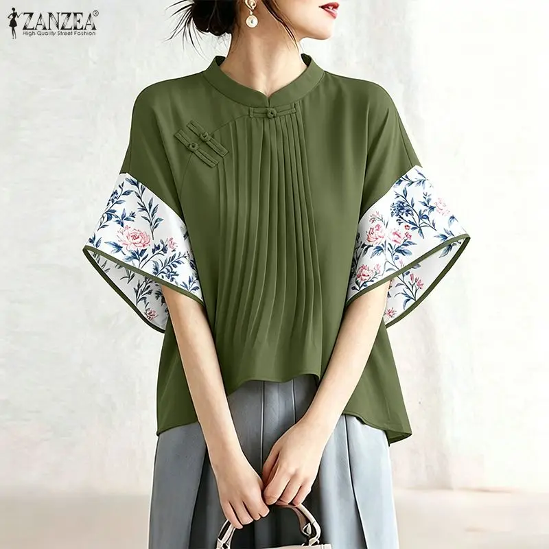ZANZEA Women Summer Patchwork Blouse Elegant Pleated Work Shirt Stand Neck Short Sleeve Tops Retro Printed Blusas Holiday Mujer
ZANZEA Women Summer Patchwork Blouse Elegant Pleated Work Shirt Stand Neck Short Sleeve Tops Retro Printed Blusas Holiday Mujer