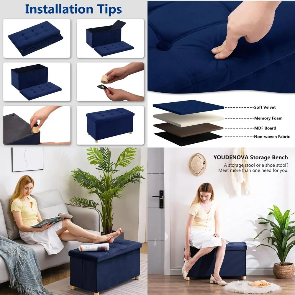 Navy Blue Velvet Ottoman Bench with Wooden Legs, 30 Storage, Supports 350lbs for Bedroom, Living Room, Hallway
Navy Blue Velvet Ottoman Bench with Wooden Legs, 30 Storage, Supports 350lbs for Bedroom, Living Room, Hallway