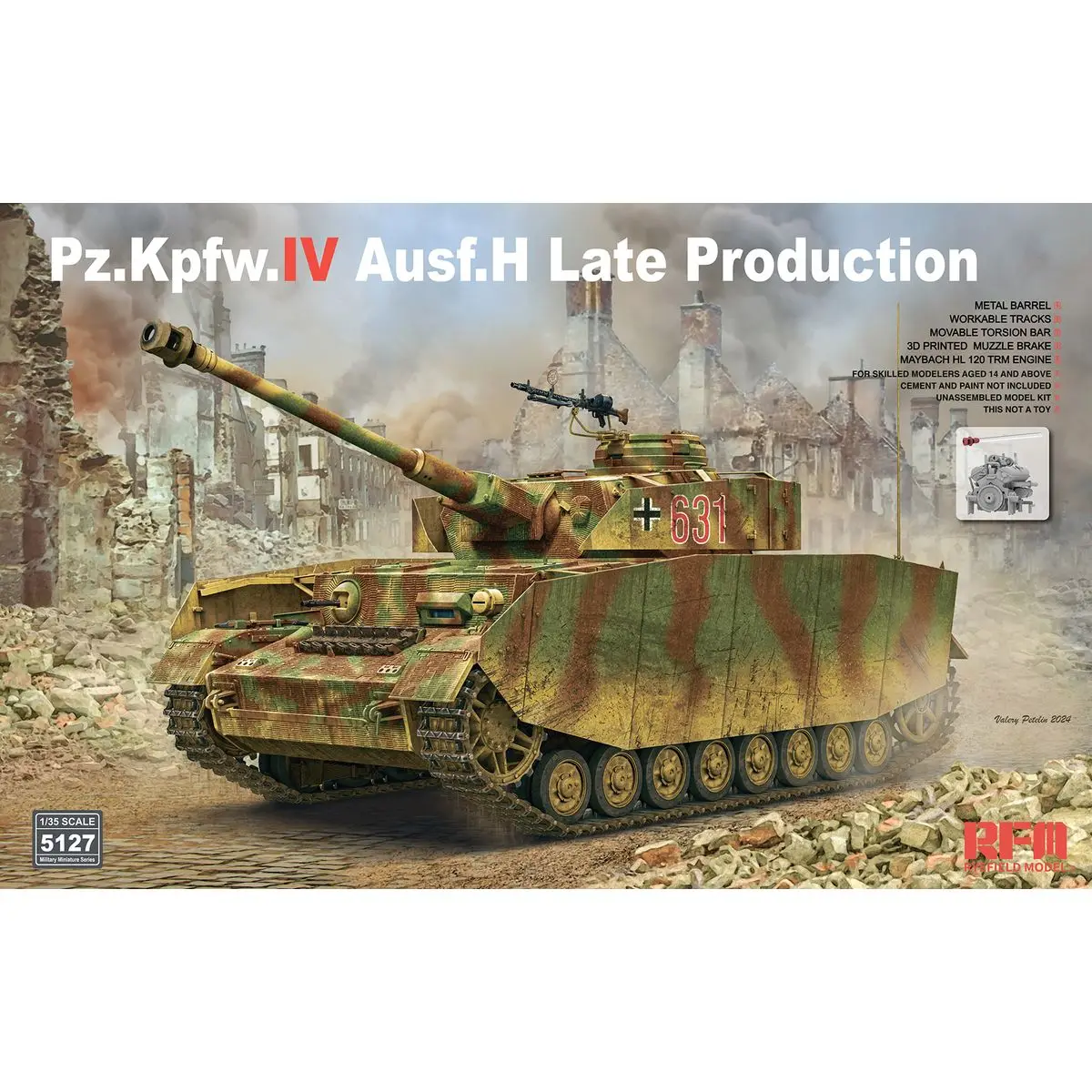 RYEFIELD MODEL RFM RM-5127 1/35 Pz.Kpfw.IV Ausf.H Late Production - Scale Model Kit
RYEFIELD MODEL RFM RM-5127 1/35 Pz.Kpfw.IV Ausf.H Late Production - Scale Model Kit