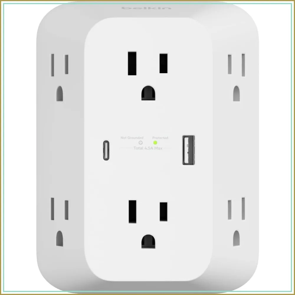 Belkin 6-Outlet Surge Protector Power Strip with USB-C & USB-A Ports, Wall-Mountable, 1680 Joules
Belkin 6-Outlet Surge Protector Power Strip with USB-C & USB-A Ports, Wall-Mountable, 1680 Joules