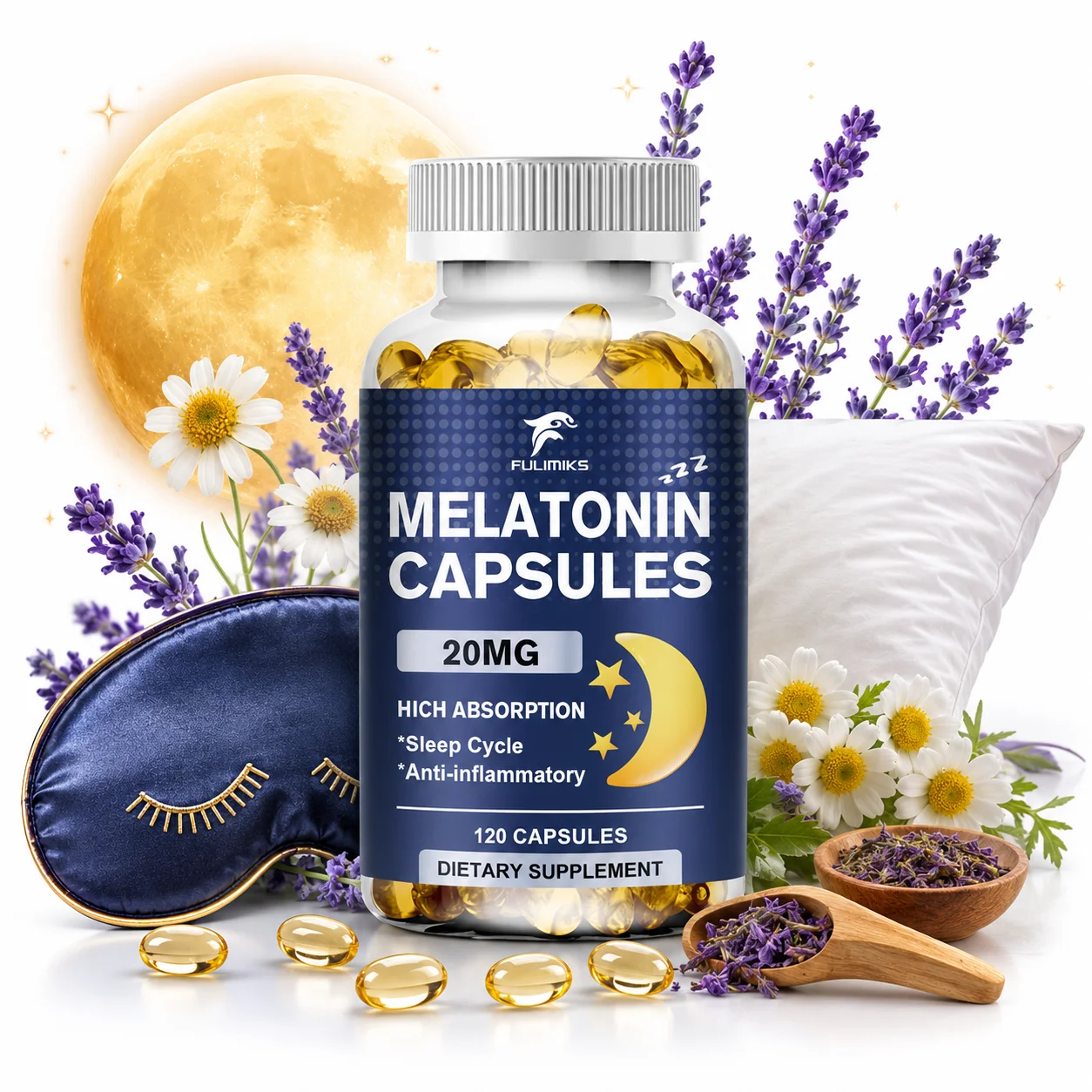 Fast Acting Melatonin 20MG Capsules, Supports Sleep Cycle Regulation, Calm Mood, Stress Relief, Natural Sleep & Daily Vitality
Fast Acting Melatonin 20MG Capsules, Supports Sleep Cycle Regulation, Calm Mood, Stress Relief, Natural Sleep & Daily Vitality