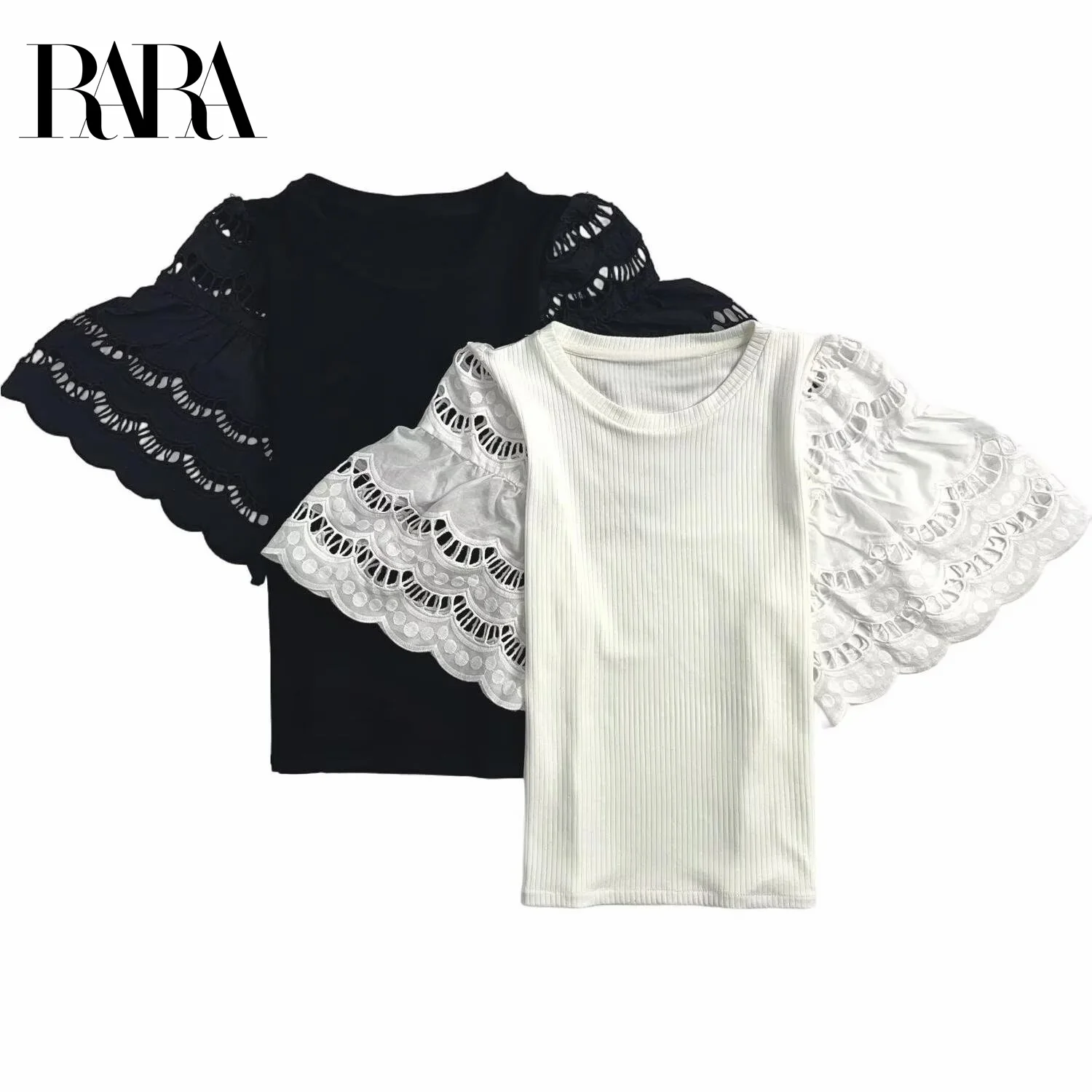 RARA Women's Fashion - forward Round Neck Short - Sleeve Slim T - Shirt with Hollow - out Embroidery Sleeve Decoration
RARA Women's Fashion - forward Round Neck Short - Sleeve Slim T - Shirt with Hollow - out Embroidery Sleeve Decoration