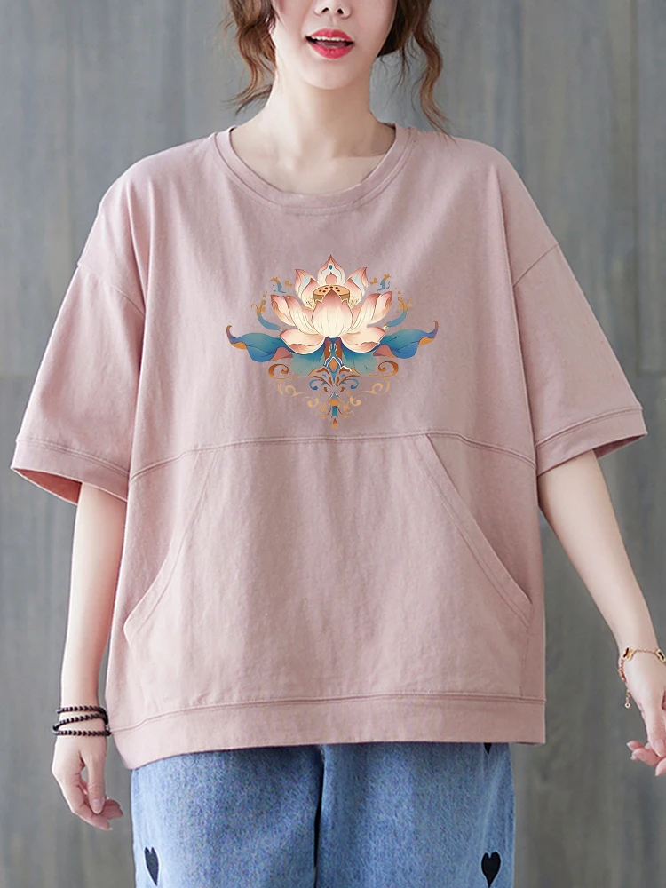 Loose Fit Pure Cotton Short Sleeve T-Shirt Women's plus Size Casual Style with Big Pockets Breathable Comfortable Summer Top
Loose Fit Pure Cotton Short Sleeve T-Shirt Women's plus Size Casual Style with Big Pockets Breathable Comfortable Summer Top