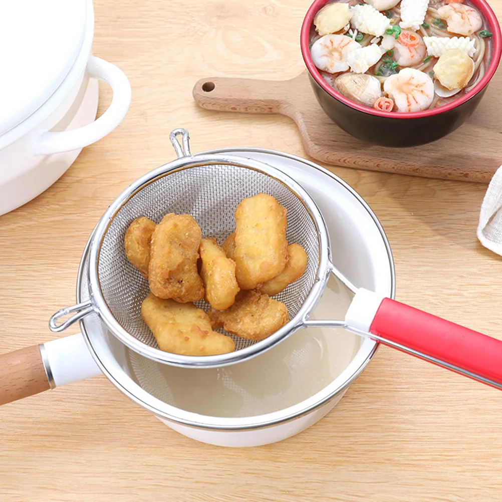 16Cm Stainless Steel Double Handle Wire Mesh Colander Red Plastic Handle Skimmer For Kitchen Restaurant Hotel Cooking Hot Pot
16Cm Stainless Steel Double Handle Wire Mesh Colander Red Plastic Handle Skimmer For Kitchen Restaurant Hotel Cooking Hot Pot