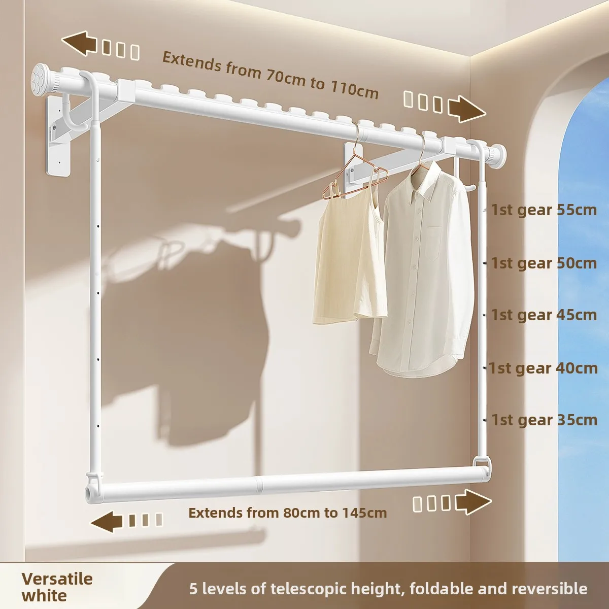 Invisible Foldable Clothes Rack No Drill Wall Mounted Extendable Laundry Drying Rack for Balcony Home Use
Invisible Foldable Clothes Rack No Drill Wall Mounted Extendable Laundry Drying Rack for Balcony Home Use