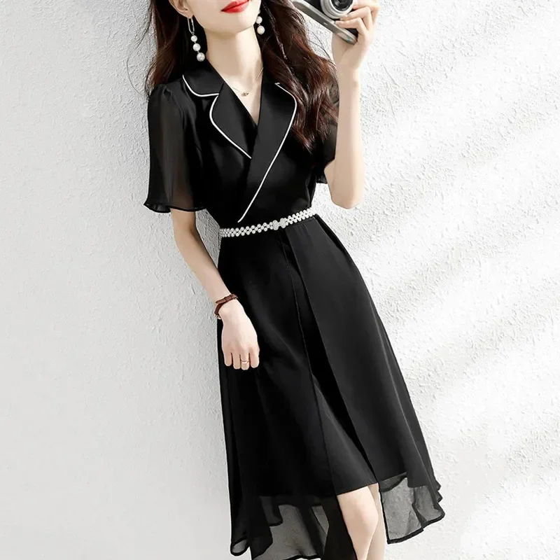 Women Dress Summer Short Sleeved Dress 2025 New Female Suit Collar Splicing Dress LadiesTemperament Dresses Mujer Vestidos
Women Dress Summer Short Sleeved Dress 2025 New Female Suit Collar Splicing Dress LadiesTemperament Dresses Mujer Vestidos