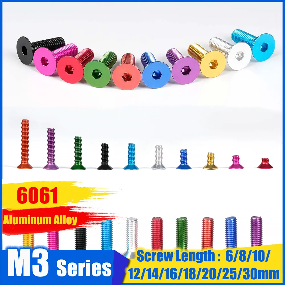 10/20/50Pcs M3 Series Anodized Colorful Aluminum Alloy Hex Socket Flat Countersunk Head Screw Bolt Industrial DIY Fastener
10/20/50Pcs M3 Series Anodized Colorful Aluminum Alloy Hex Socket Flat Countersunk Head Screw Bolt Industrial DIY Fastener