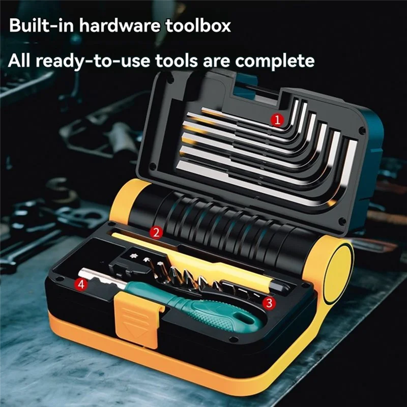 ABUL Solar LED Flashlight - Multifunctional Portable Work Light with Built-In Tool Box