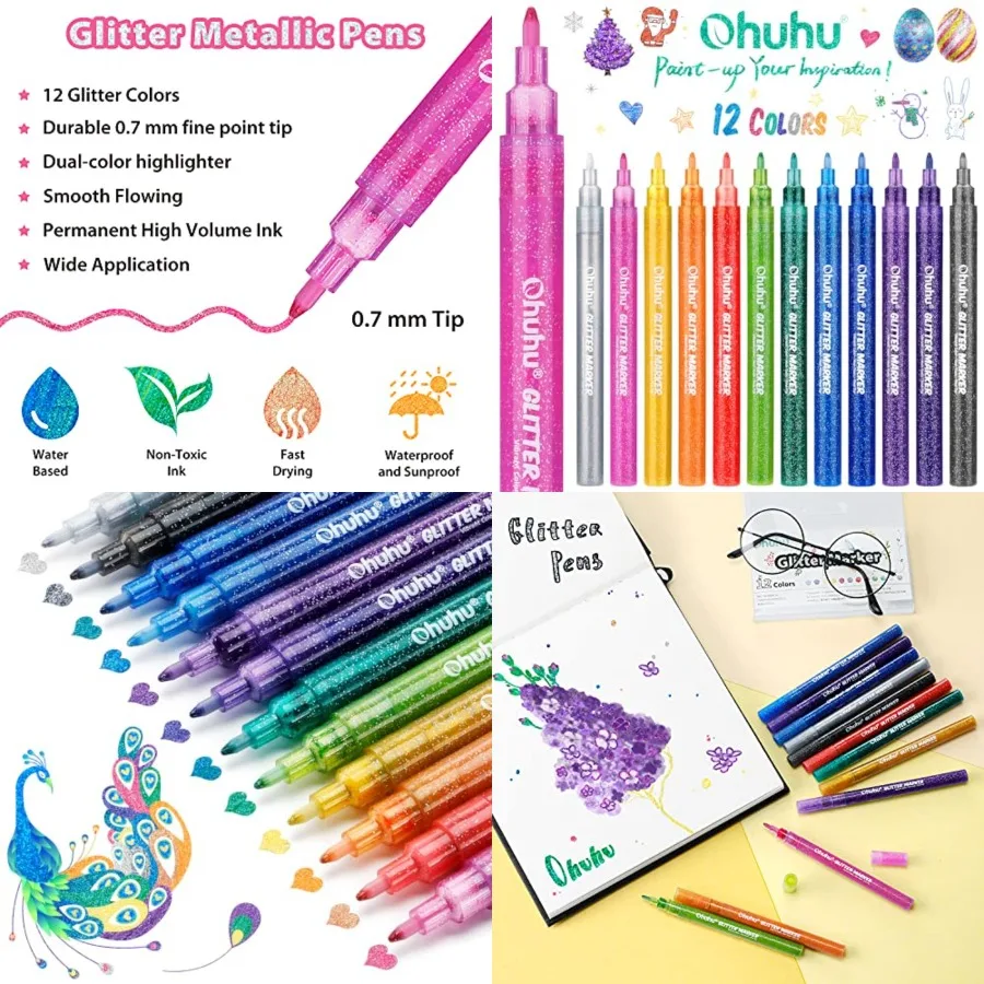 Блестящие маркеры Ohuhu: 12-цветный блестящий металлический мерцающий маркер с тонким кончиком и чернилами на водной основе Идеально подходит для взрослых
Блестящие маркеры Ohuhu: 12-цветный блестящий металлический мерцающий маркер с тонким кончиком и чернилами на водной основе Идеально подходит для взрослых