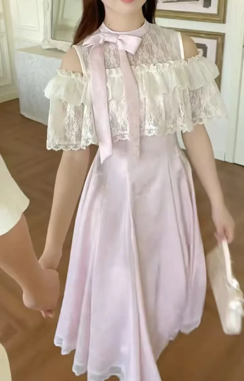 Summer Dress Pink Gentle Girl Dress Japanese Sweet Lace Splicing Lotus Leaf Lace Mori Girl Style Long Dresses for Women
Summer Dress Pink Gentle Girl Dress Japanese Sweet Lace Splicing Lotus Leaf Lace Mori Girl Style Long Dresses for Women