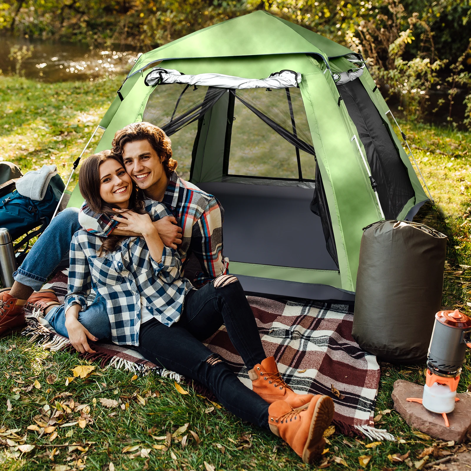 240*240*150cm Spring Quick Open Four-Person Family Tent Camping Tent Green
240*240*150cm Spring Quick Open Four-Person Family Tent Camping Tent Green