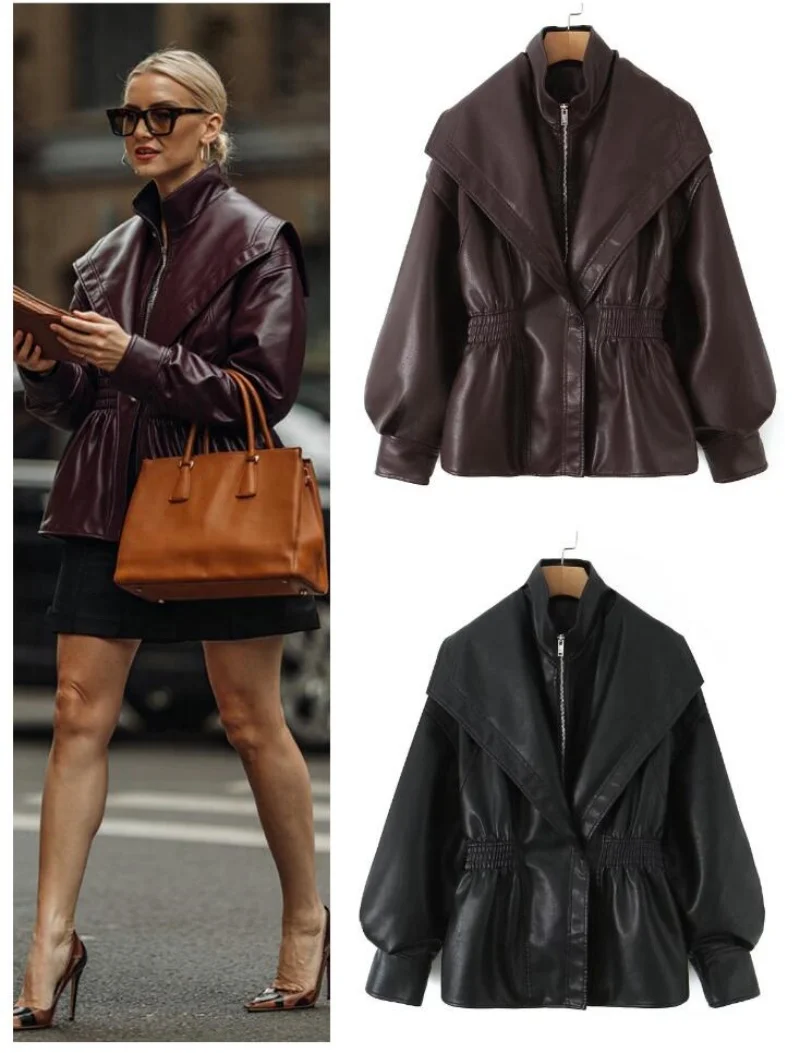 New Fall Winter High Street Warm Brown Zipper Pu Leather Jacket Women Casual Lapel Elastic Waist Cinching Coat Outwear Clothes
New Fall Winter High Street Warm Brown Zipper Pu Leather Jacket Women Casual Lapel Elastic Waist Cinching Coat Outwear Clothes
