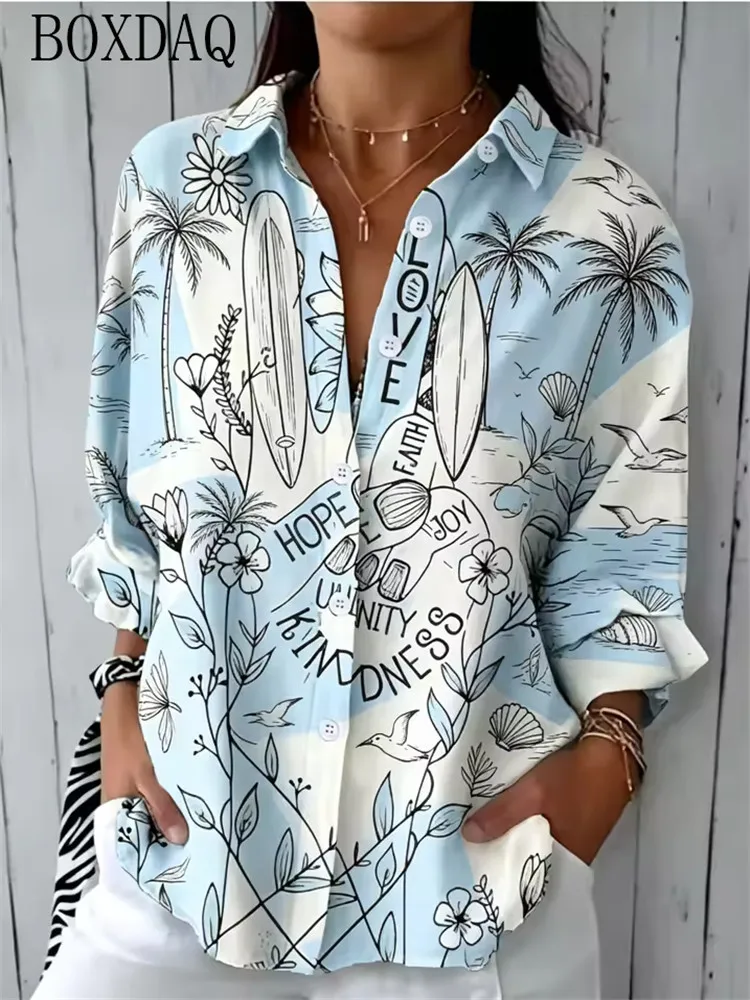 Summer seaside women's long sleeved blouse with English letter print casual daily lapel button women's shirt new women's top
Summer seaside women's long sleeved blouse with English letter print casual daily lapel button women's shirt new women's top