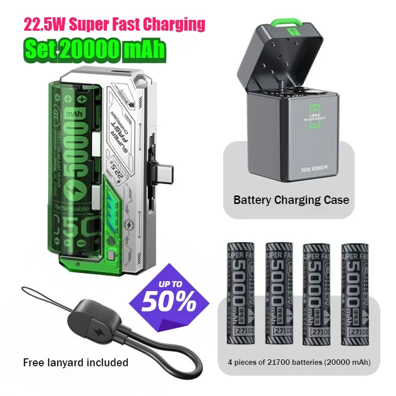 22.5W Mecha-style Swappable Power Bank Super Fast Charging Removable 21700 Battery Split Portable Charger
22.5W Mecha-style Swappable Power Bank Super Fast Charging Removable 21700 Battery Split Portable Charger