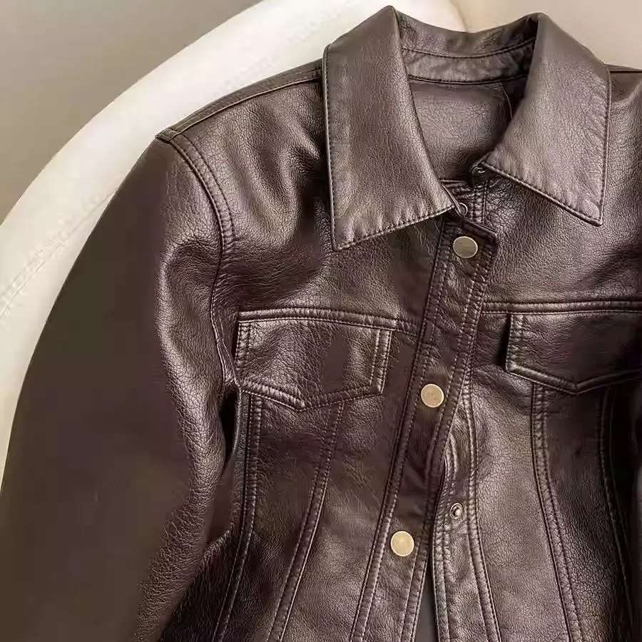 Haining PU Leather Jacket Women's 2026 Autumn New Thin Short Spring And Autumn Lapel Dopamine Leather Jacket Fashion Coat Coffee
Haining PU Leather Jacket Women's 2026 Autumn New Thin Short Spring And Autumn Lapel Dopamine Leather Jacket Fashion Coat Coffee