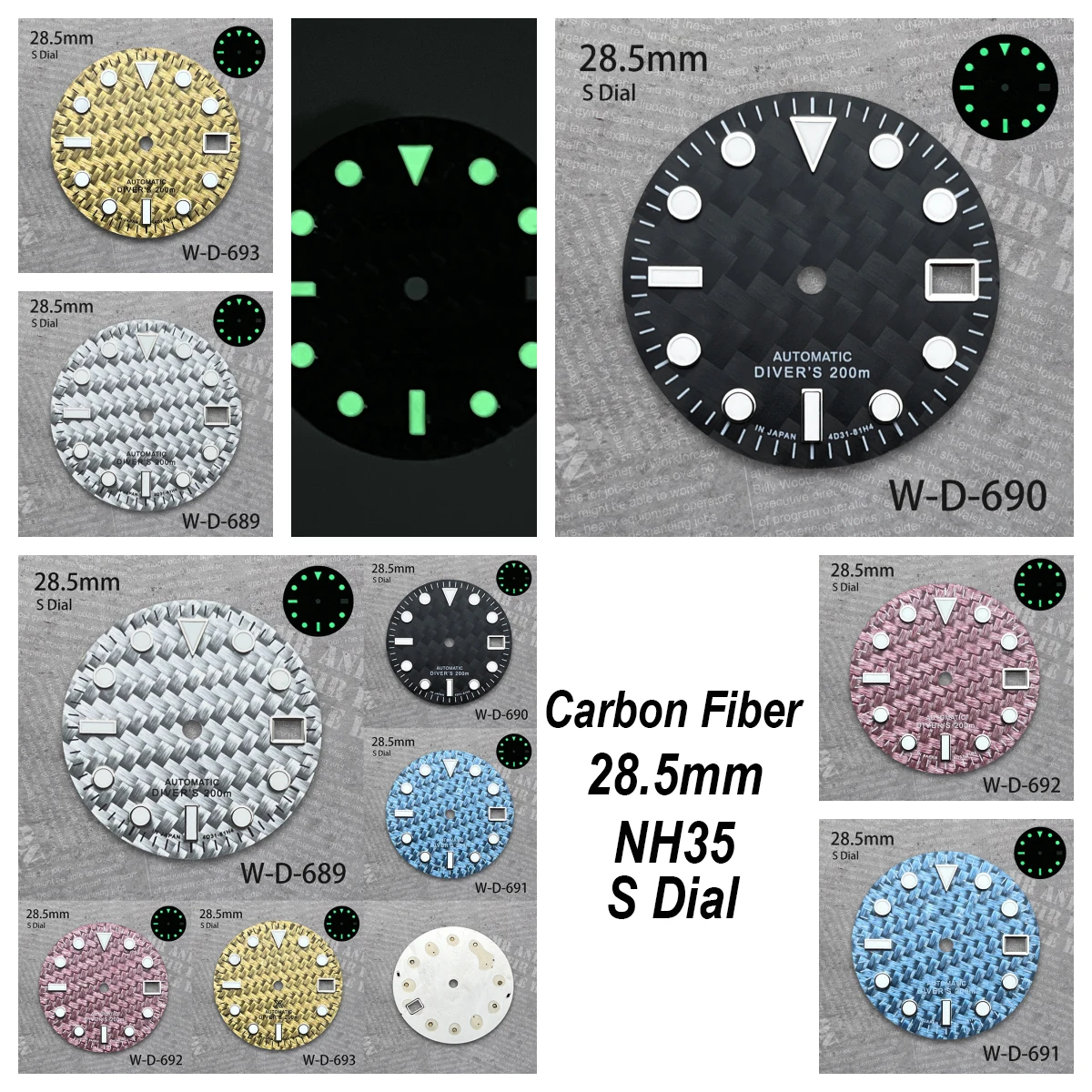 28.5 mm S Logo Carbon Fibre Dial Suitable For NH35 Japan Movement Green Luminous High Quality Watch Modification Accessories
28.5 mm S Logo Carbon Fibre Dial Suitable For NH35 Japan Movement Green Luminous High Quality Watch Modification Accessories