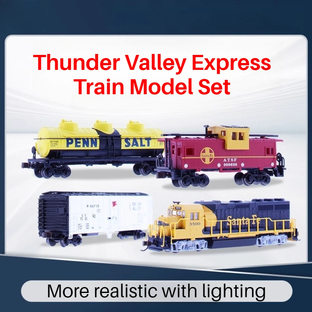 N-type Toy Train Thunder Valley Freight Locomotive Set with Lights, Metal Wheels 4 Sections Track Train Set Boy Toy Gift 
N-type Toy Train Thunder Valley Freight Locomotive Set with Lights, Metal Wheels 4 Sections Track Train Set Boy Toy Gift