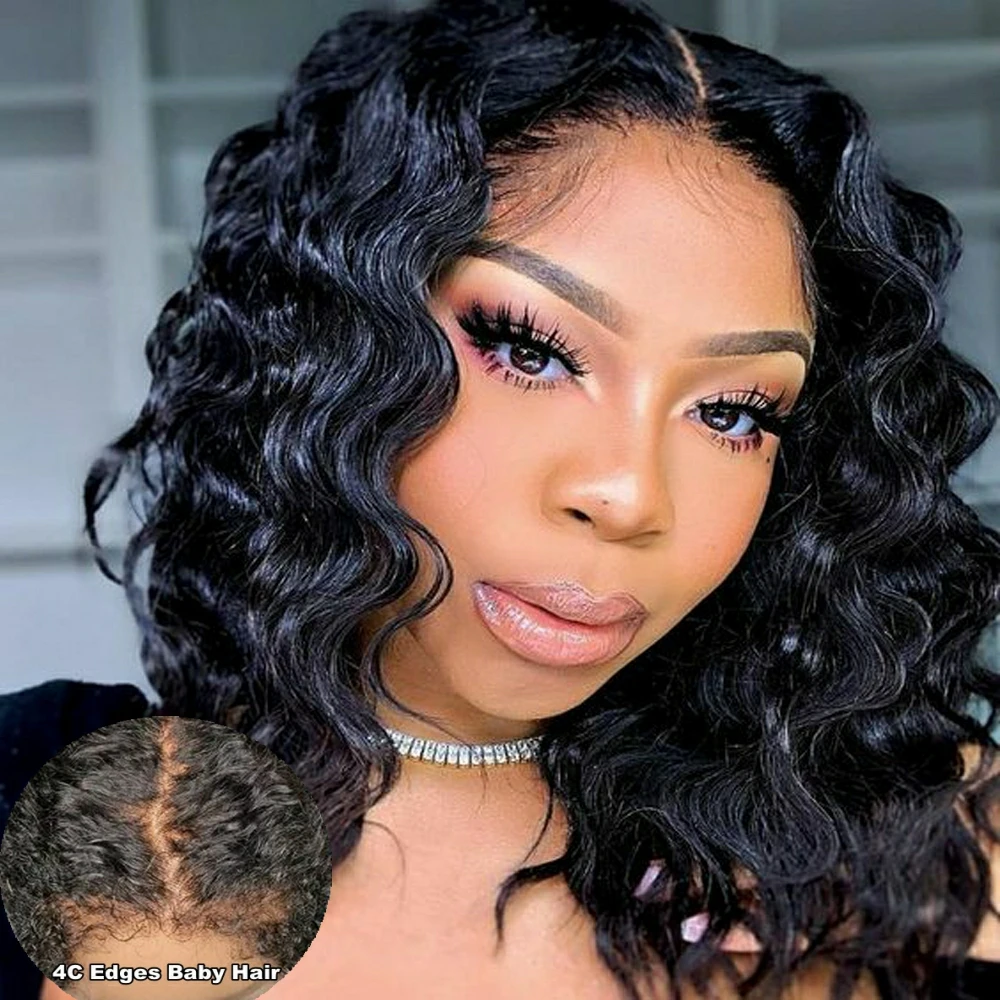Loose Wave 4C Edges Baby Hair Lace Bob Wigs 4x4 Lace Closure Human Hair Wigs Kinky Edges Natural Hairline Wig For Women
Loose Wave 4C Edges Baby Hair Lace Bob Wigs 4x4 Lace Closure Human Hair Wigs Kinky Edges Natural Hairline Wig For Women